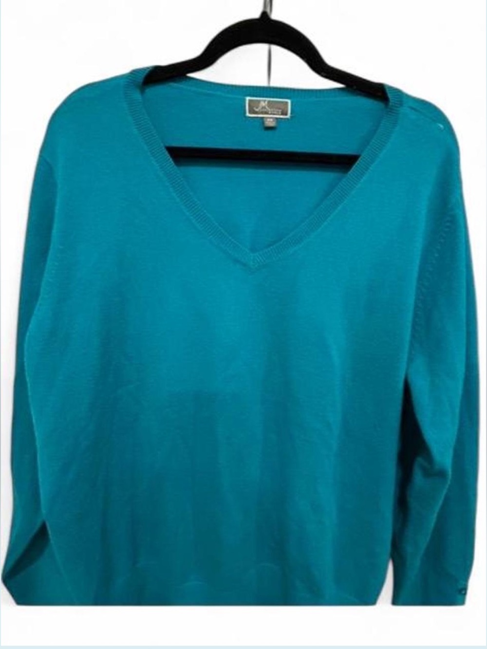 JM Collection Woman Teal V-Neck Button-Cuff Sweater 2X